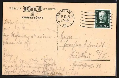 AK Berlin, Varieté-Bühne Scala in der Lutherstrasse