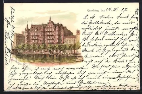 Lithographie Hamburg-Neustadt, Hamburger Hof vom Wasser aus