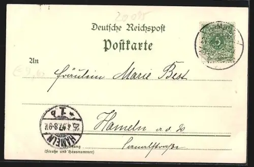 Lithographie Hamburg-Neustadt, Hamburger Hof vom Wasser aus