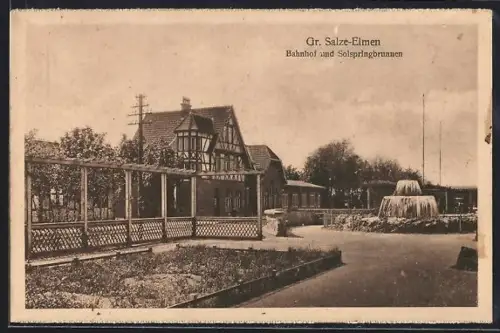AK Gr. Salze-Elmen, Bahnhof mit Solspringbrunnen