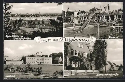 AK Bergkamen, Neue Siedlung Weddinghofen, Freibad, Landwehrstrasse