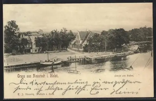 AK Neustadt i. Holst., Partie am Hafen mit Segelbooten