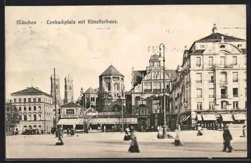 AK München, Lenbachplatz mit Künstlerhaus und Synagoge