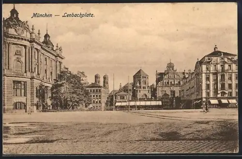 AK München, Lenbachplatz mit Synagoge