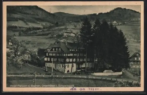 AK Ottenhöfen i. Schwarzwald, Hotel-Pension z. Sternen mit Grünanlagen