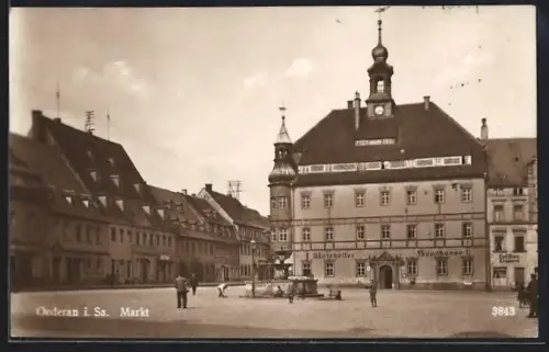 AK Oederan i. Sa., Markt mit Restaurant Ratskeller und Klempnerei Emil Haase