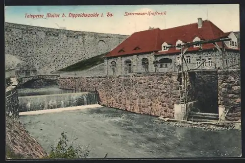 AK Dippoldiswalde i. Sa., Talsperre Malter, Sperrmauer-Kraftwerk