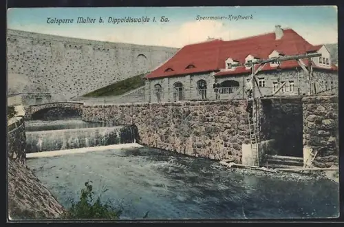AK Dippoldiswalde i. Sa., Talsperre Malter, Sperrmauer-Kraftwerk