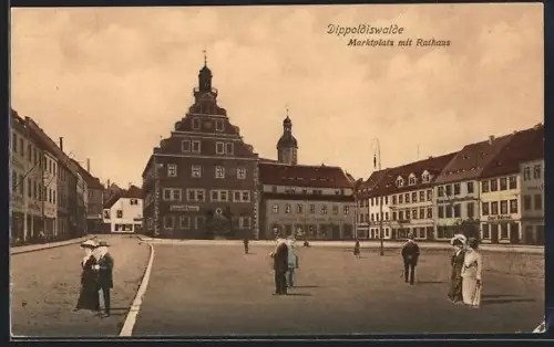 AK Dippoldiswalde, Marktplatz mit Rathaus und Restaurant Ratskeller