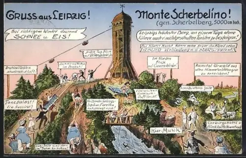 AK Leipzig, Monte Scherbelino, Ausflug mit Leierkastenmusik