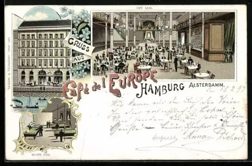 Lithographie Hamburg, Cafe de L`Europe, Alsterdamm
