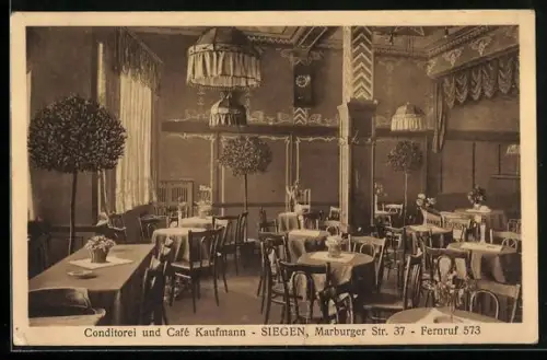 AK Siegen, Conditorei und Cafe Kaufmann, Marburgerstrasse 37, Innenansicht