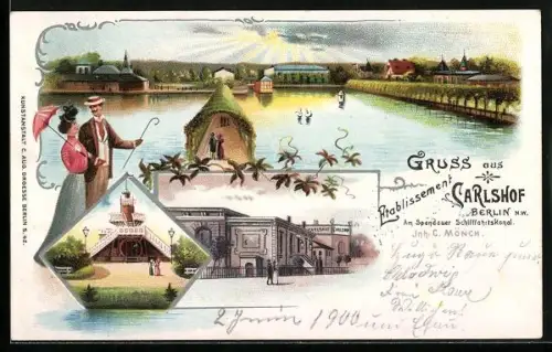 Lithographie Berlin-Charlottenburg, Restaurant Carlshof am Spandauer Schiffahrtskanal