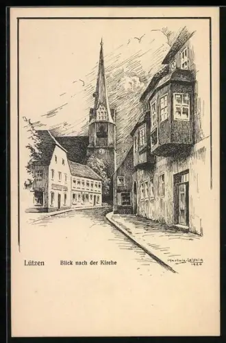 Künstler-AK Lützen, Blick nach der Kirche