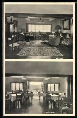 AK Hilchenbach /Sauerland, Gasthaus Haus am Sonnenhang, Speisezimmer und Wohndiele