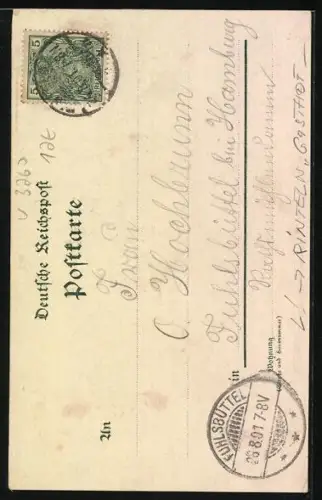 Lithographie Rinteln, Ortsansicht und Gasthaus Rinteler Klippenthurm