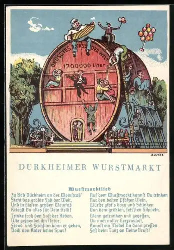 AK Dürkheim, Dürkheimer Wurstmarkt, Grösstes Fass der Welt, Wurstmarktlied