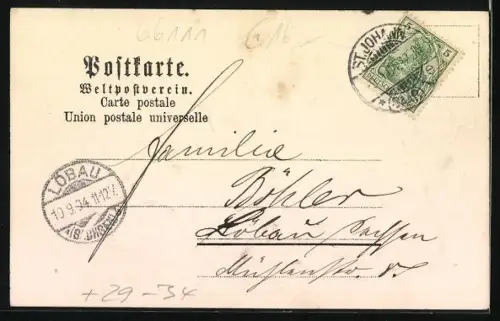 Passepartout-Lithographie St. Johann-Saarbrücken, Reichsstrasse mit Bahnhof und Bergamt