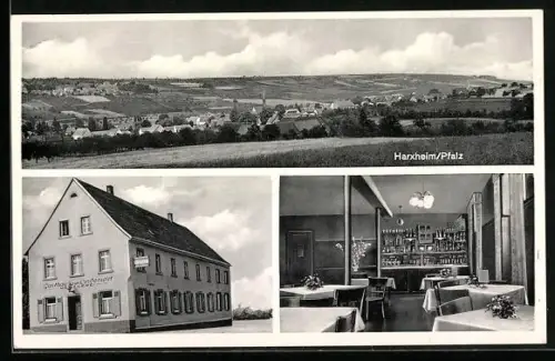 AK Harxheim /Pfalz, Totalansicht, Gasthaus zum Lindenwirt, Inh. Eduard Lind