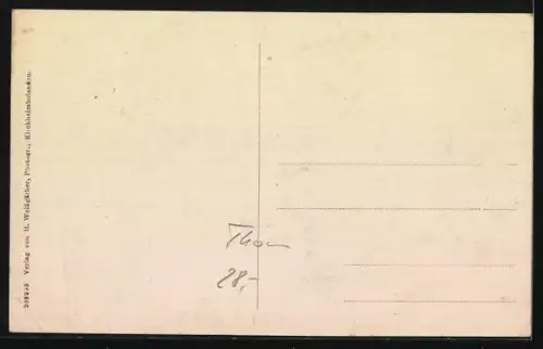 AK Kriegsfeld, Panorama des Ortes, Katholische und Protestantische Kirche sowie Forsthaus mit Denkmal