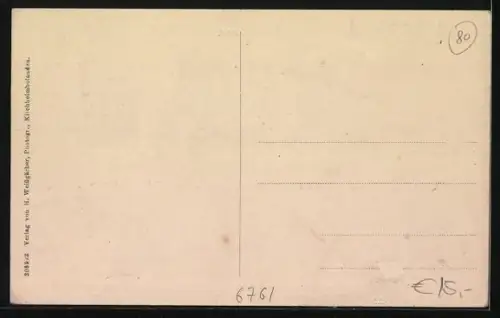 AK Kriegsfeld, Panorama des Ortes, Katholische und Protestantische Kirche, Forsthaus mit Denkmal