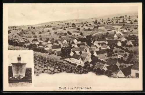 AK Katzenbach, Totalansicht des Ortes und Denkmal