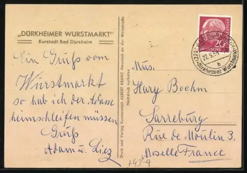 Künstler-AK Dürkheim, Eine Frau muss ihren Mann gewaltsam vom Wurstmarkt entfernen