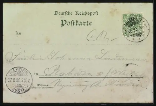 Mondschein-Lithographie Hameln, Dreyer`s Berggarten, Inneres der Veranda vor dem Hotel, Gesamtansicht