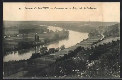 AK Mantes, Panorama sur la Seine pris de St-Sauveur