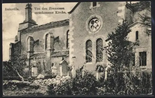 AK Boinville, Von den Franzosen zerschossene Kirche