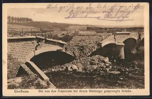 AK Conflans, die von den Franzosen bei ihrem Rückzug gesprengte Brücke