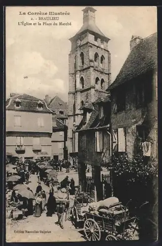 AK Beaulieu /Corrèze, L`église et la Place du Marché