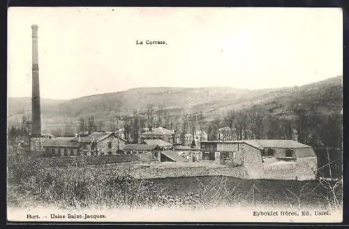 AK Bort /Corrèze, Usine Saint-Jacques avec cheminée et paysage environnant