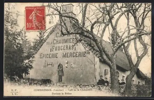 AK Combressol /Corrèze, Café de la Chaumière et épicerie devant des arbres en hiver