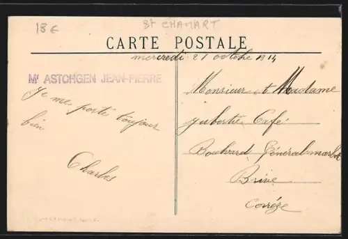 AK St-Chamant /Corrèze, L`Église et la place du village animée