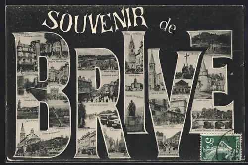 AK Brive, Souvenir de Brive avec vues des monuments et scènes locales