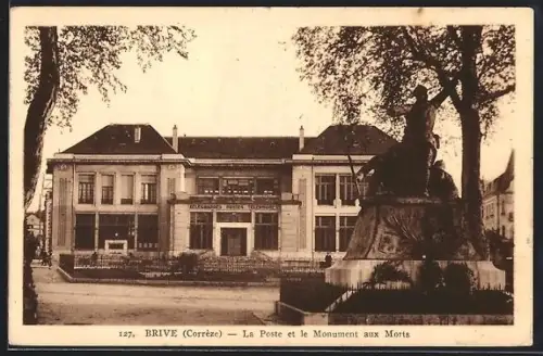 AK Brive /Corrèze, La Poste et le Monument aux Morts
