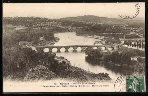 AK Sèvres, Panorama sur Saint-Cloud, Suresnes, Mont-Valérien