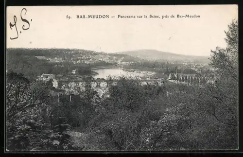 AK Bas-Meudon, Panorama sur la Seine, pris de Bas-Meudon