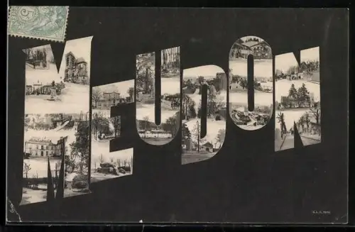 AK Meudon, Collage de vues du village dans les lettres du nom