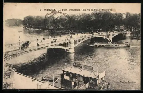 AK Suresnes, Le Pont, Panorama, Entrée du Bois de Boulogne
