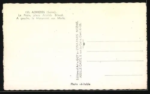 AK Asnières /Seine, La Poste, place Aristide Briand et le Monument aux Morts