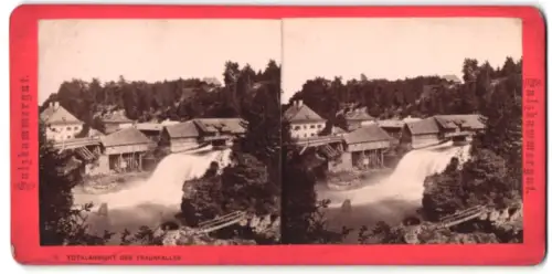 Stereo-Fotografie unbekannter Fotograf, Ansicht Roitham, Totalansicht des Traunfalles