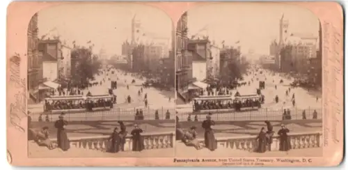 Stereo-Fotografie J. F. Jarvis, Washington D.C., Ansicht Washington D.C., Pennsylvania Avenue, Strassenbahn