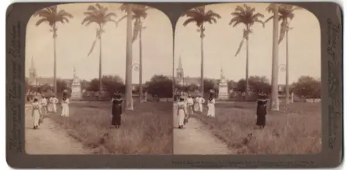 Stereo-Fotografie Underwood & Underwood, New York, Ansicht Fort-de-France /Martinique, Statue of Empress Josephine