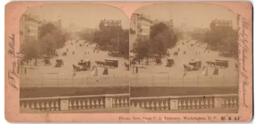 Stereo-Fotografie J. F. Jarvis, Washington D.C., Ansicht Washington D.C., Penna. Ave from U. S. Treasury, Pferdebahn