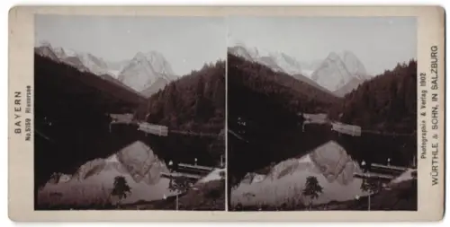 Stereo-Fotografie Würthle & Sohn, Salzburg, Ansicht Riesersee /Bayern, Steg am Seeufer