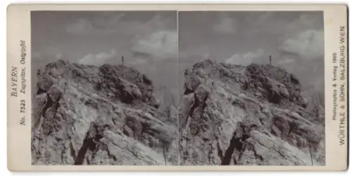 Stereo-Fotografie Würthle & Sohn, Salzburg, Ansicht Zugspitze /Bayern, Gipfelkreuz auf dem Ostgipfel