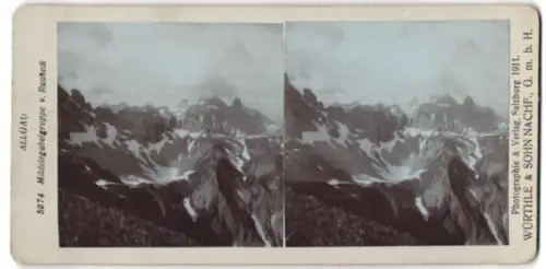 Stereo-Fotografie Würthle & Sohn, Salzburg, Ansicht Einödsbach, Mädelegabelgruppe /Allgäu, Panorama vom Rauheck