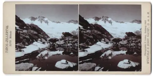 Stereo-Fotografie Würthle & Sohn, Salzburg, Ansicht Mösele /Zillertal, Alpenpanorama mit Gletscher